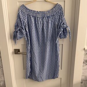 Blue and White Off-Shoulder Dress